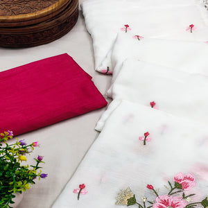 White Floral Embroidered Art Silk Saree