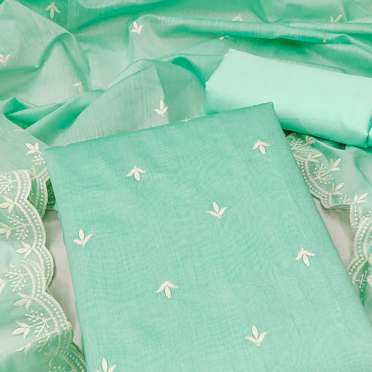 Turquoise Embroidered Chanderi Dress Material