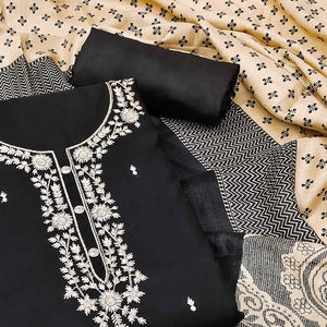 Black Embroidered Viscose Dress Material