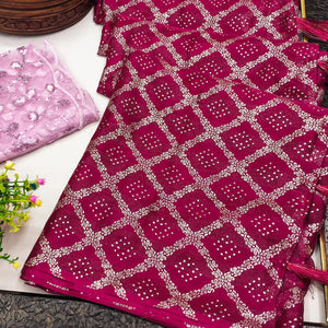 Pink Foil Printed Chiffon Saree