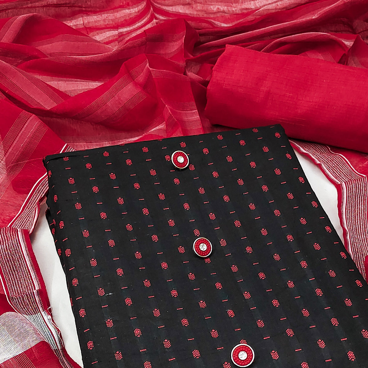 Black Woven Pure Cotton Dress Material