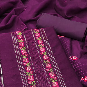 Purple Embroidered Vichitra Silk Dress Material