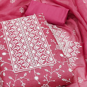 Pink Floral Embroidered Kota Doria Dress Material