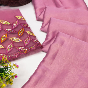 Pink Solid Chiffon Saree