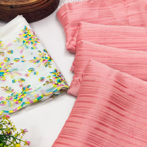 Peach Solid Woven Saree With Lace Border