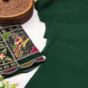 Green Solid Georgette Saree With Sequins Border