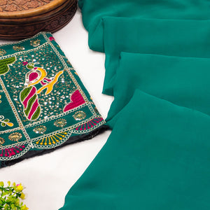Rama Green Solid Georgette Saree With Sequins Border