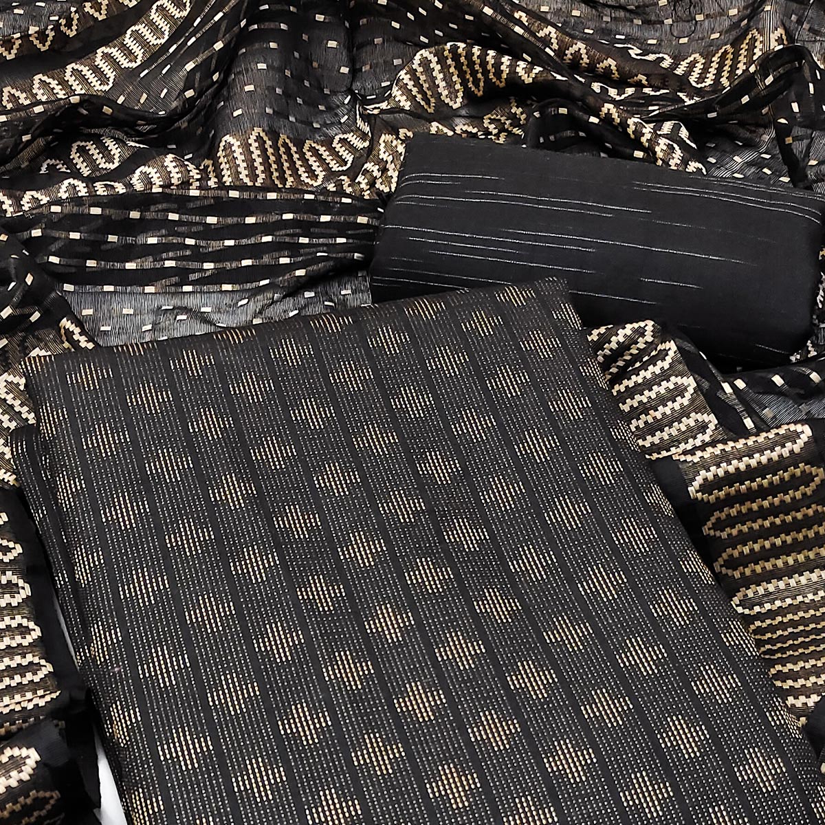 Black Woven Pure Cotton Dress Material