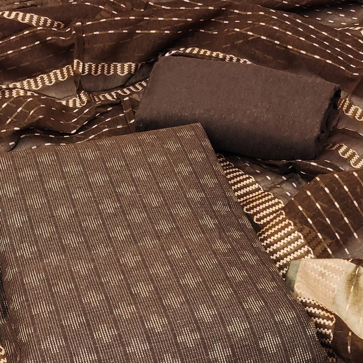 Brown Woven Pure Cotton Dress Material