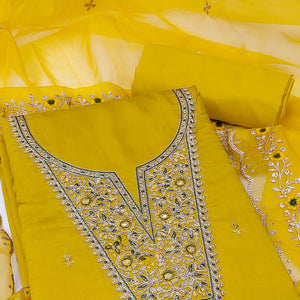 Yellow Floral Embroidered Viscose Dress Material