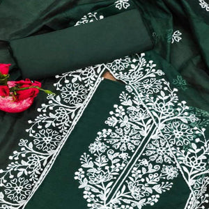 Green Floral Embroidered Chanderi Silk Dress Material