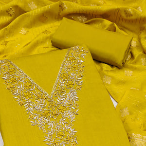 Mustard Beads Embroidered Viscose Dress Material