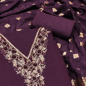 Purple Beads Embroidered Viscose Dress Material