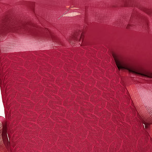 Dark Pink Embroidered Kota Doria Dress Material