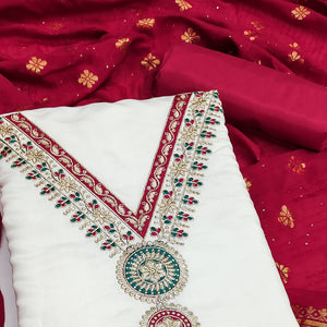 White Embroidered Viscose Dress Material