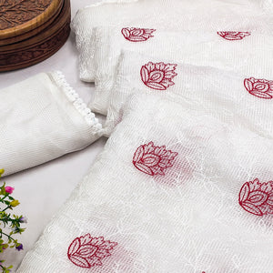 White Floral Embroidered Kota Doria Saree