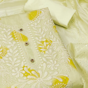Light Yellow Embroidered Chanderi Dress Material