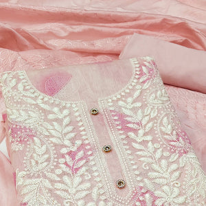 Peach Embroidered Chanderi Dress Material