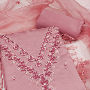 Peach Sequins Embroidered Viscose Dress Material