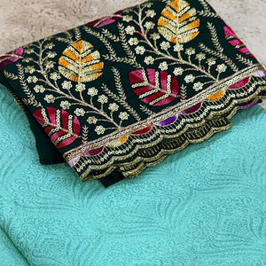 Turquoise Floral Printed Georgette Saree