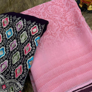 Pink Floral Printed Georgette Saree