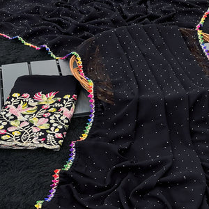 Black Swarovski Work Embroidered Georgette Saree