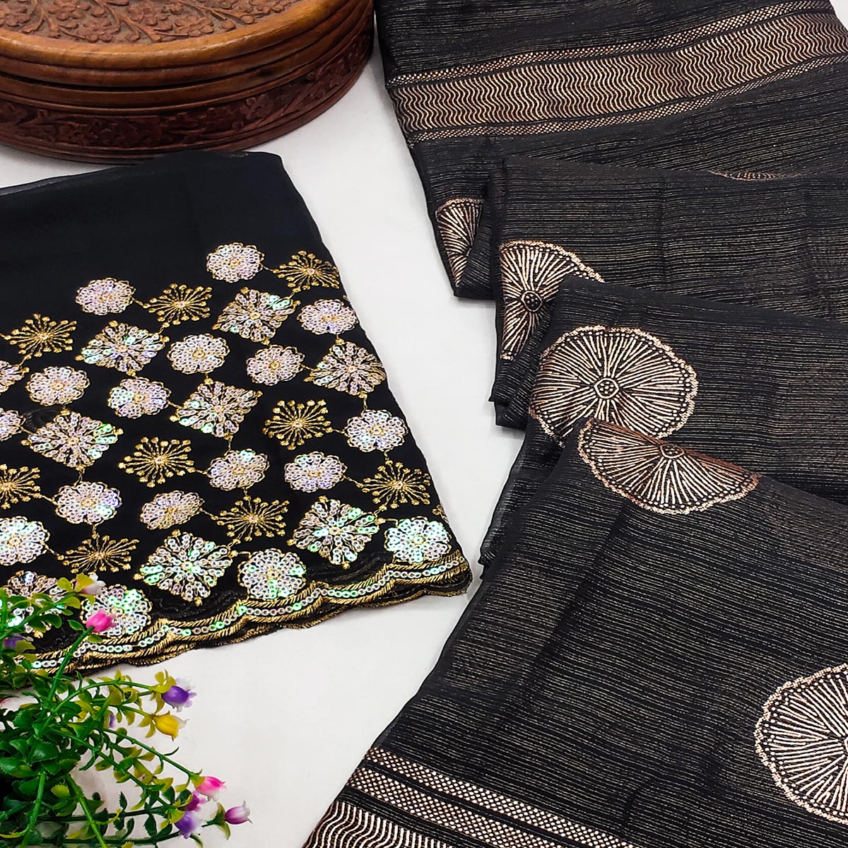 Black Foil Printed Georgette Saree