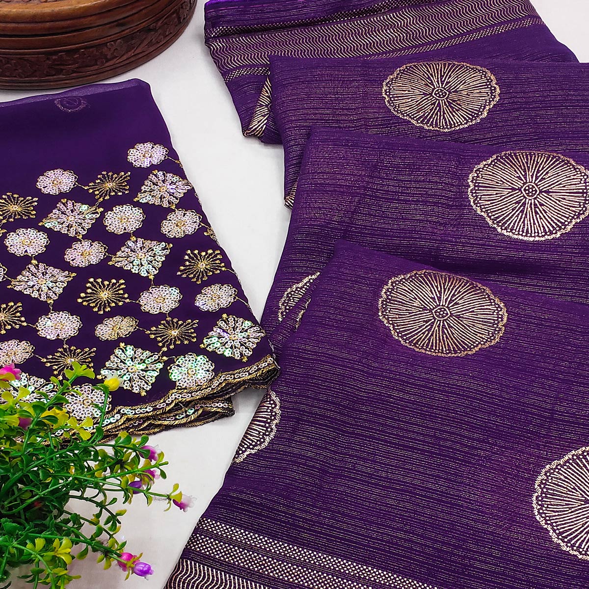 Purple Foil Printed Georgette Saree