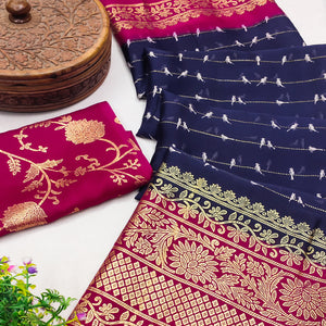 Navy Blue Floral Printed Georgette Saree