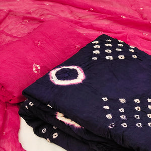 Blue & Pink Tie & Dye Printed Rayon Dress Material