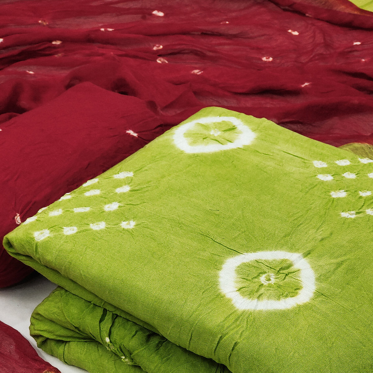 Light Green Tie & Dye Printed Rayon Dress Material