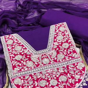 Violet Floral Sequins Embroidered Viscose Dress Material