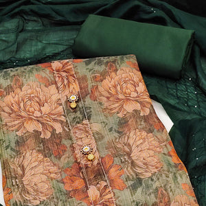Green Floral Printed Cotton Silk Dress Material