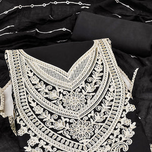 Black Floral Embroidered Georgette Dress Material