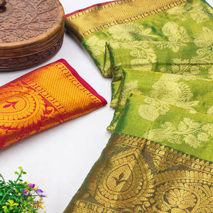 Green Floral Woven Banarasi Silk Saree