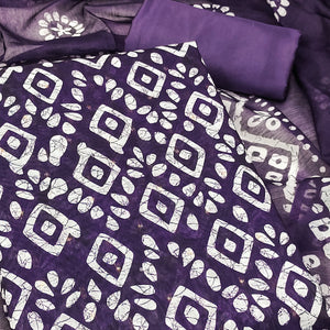 Blue Chanderi Silk Dress Material With Traditional Batik Prints