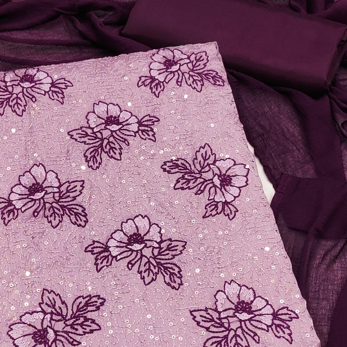 Light Pink Silk Blend Dress Material with Sequin Embroidery