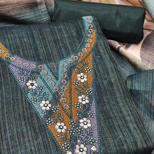 Grey Art Silk Dress Material With Neck Embroidery