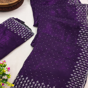 Purple Organza Embellished Saree Adorned with Sparkling Stone Work