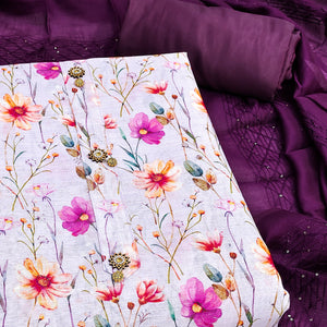 Purple Linen Fabric with Serene Floral Patterns for Casual Looks