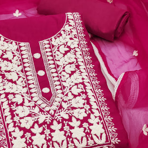 Soft Viscose Fabric in Pink with Delicate Floral Work