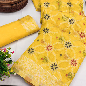 Rich Yellow Saree in Banarasi Silk with Heritage Floral Zari Design