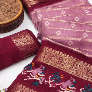 Pink Ikkat Printed Dola Silk Saree With Elegant Weaving Work