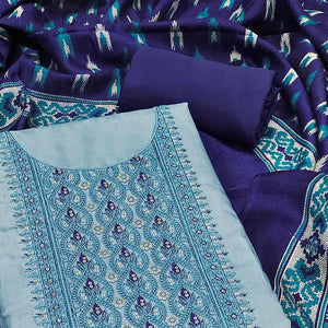 Charming Blue Floral Design With Sequin Work Dress Material In Chanderi Silk