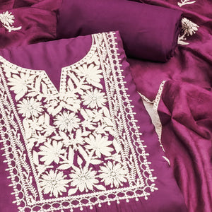 Purple Blossom Embroidered Viscose Fabric for Effortless Style