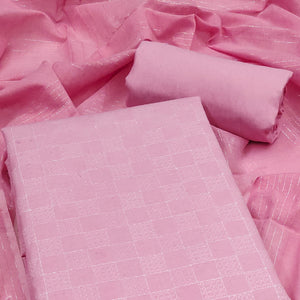 Soft and Breathable Pure Cotton Dress Material in Pink with Timeless Checkered Design