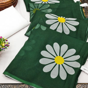 Dark Green Georgette Saree Featuring Delicate Floral Prints & Tassels Pallu