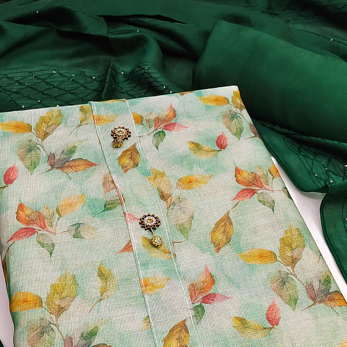 Light Green Linen Dress Material with Floral Prints for Everyday Elegance