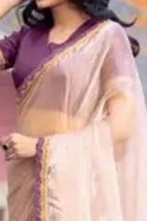 Beige Solid Tissue Saree Enhanced With Graceful Embroidered Lace Border Work