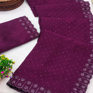 Chiffon Saree in Purple with Sparkling Stone Work Finish